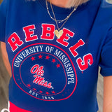 REBELS NAVY CROP BOXY TEE