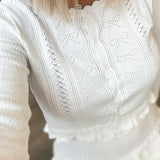 MARLEY WHITE POINTELLE KNIT CARDIGAN