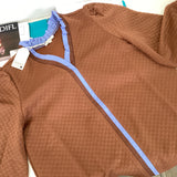 Brown Textured Ruffle Trim Blouse