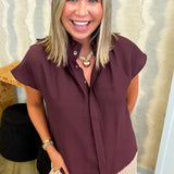 Maroon Ruffle Collar Split Neck Blouse