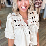 MARION ECRU TIE FRONT BLOUSE