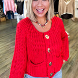 Leslie Red Knit Cardigan