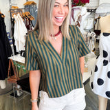 V-neck Striped Short Seeve Top