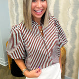 Ciara Brown Stripe Button Down Blouse