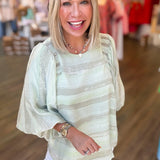 ALOE STRIPE PUFF SLEEVE TOP