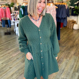 FOREST GREEN QUILTED DRESS