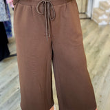 Dark Brown Textured Wide Leg Capri Pant