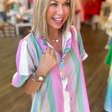 PASTEL STRIPE RUFFLE BLOUSE