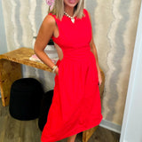 Cherry Red Backless Midi Dress