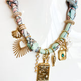 LISA AQUA MULTI CHARM SCARF NECKLACE