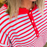 Henley Red and Blue Striped Knit Top