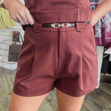 Pleated Maroon Shorts with Belt