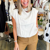 Cream Mock Neck Balloon Top