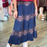 Melania Navy Pleated Midi Skirt