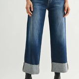 NELLY DARK CUFF SLIM CROP WIDE JEANS