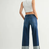 NELLY DARK CUFF SLIM CROP WIDE JEANS