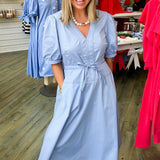 Sky Blue Babydoll Midi Dress