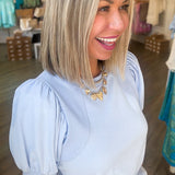 RAINY DAY BLUE PUFF SLEEVE TOP