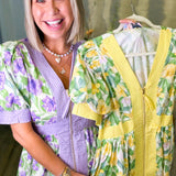 Sunshine Yellow Floral Zip-Up Midi Dress