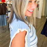 Light Blue Striped Sweater Top