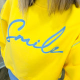 Smile Embroidered Mock Neck Sweatshirt