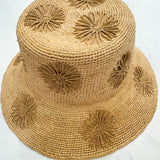 Sol - Crochet Raffia Bucket Hat w/ Embroidered Flowers