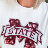 MISS STATE SEQUIN FLOWER TEE