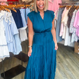 LINDA TEAL SILK MAXI DRESS