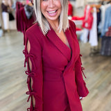 BURGUNDY BLAZER ROMPER WITH BOWS