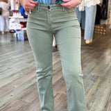 KELSEY SAGE GREEN ANKLE FLARE JEANS