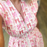 PINK BOWS FRONT ZIP MINI DRESS