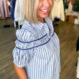 Charlie Blue Stripe Button Down Blouse