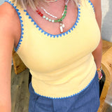 Sleeveless Straight Neck Line Embroidery Detail Sweater Tank