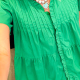 Kelly Green V-Neck Babydoll Mini Dress