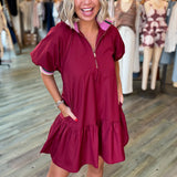 CECILIA BURGUNDY QUATER ZIP DRESS