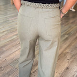 OLIVE BRAIDED WIDE LEG PANTS
