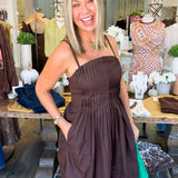 Hester Brown Pleated Dress