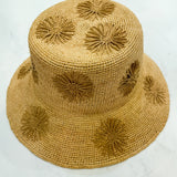 Sol - Crochet Raffia Bucket Hat w/ Embroidered Flowers