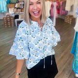 BLUE HYDRANGEA EMBROIDERED TOP