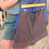 Denim Mini Skort With Lace Trim