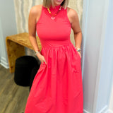 Coral Solid Mock Maxi Dress