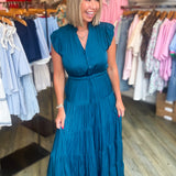 LINDA TEAL SILK MAXI DRESS