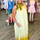 Ombre Sleeveless Maxi Dress with Tie Ruffle Neck