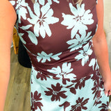 Annie Blue Floral Color Block Midi Dress