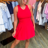MELLIE RED PLEATED ROMPER
