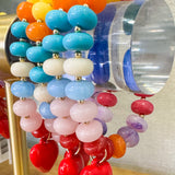 Heart Charm Accent Resin Pebble Beaded Stretch Bracelet: Multi,Red