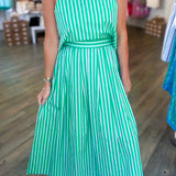 GREEN STRIPED MIDI SKIRT SET