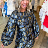 KAYE BLACK JACQUARD FLORAL DRESS