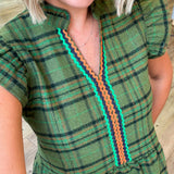 CONNIE GREEN PLAID RUFFLE TOP