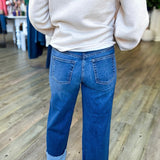 NELLY DARK CUFF SLIM CROP WIDE JEANS